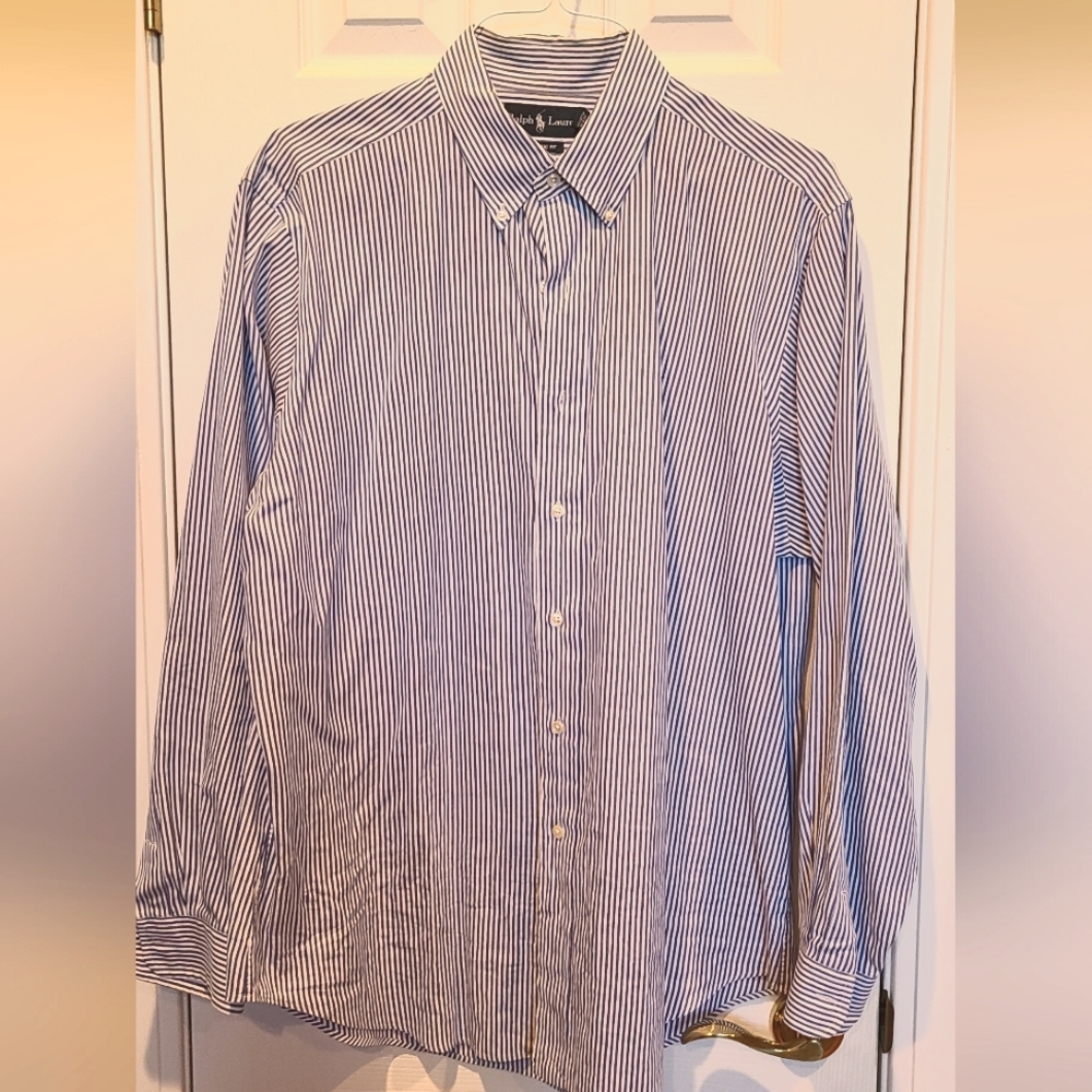 Ralph Lauren classic mens oxford button down 16.5 blue pin striped